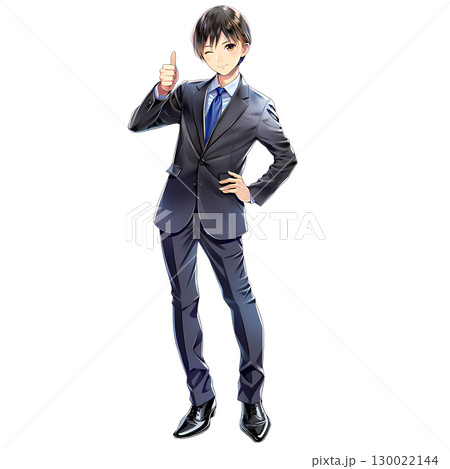 グッドサインをする若いビジネスマン/全身（漫画・アニメ調） 130022144