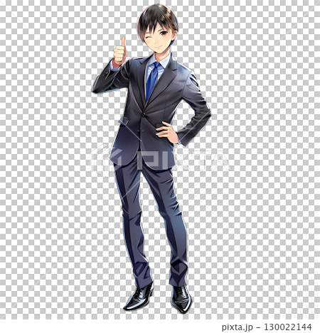 グッドサインをする若いビジネスマン/全身（漫画・アニメ調） 130022144