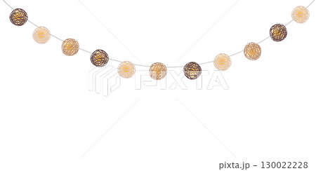 Lights thread ball garland decoration element for Birthday or Christmas. Festive lighting string in Scandinavian style, isolated vector illustration 130022228