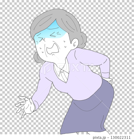 Senior woman with back pain turns pale 130022311