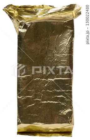 Ground coffee packaging, shiny and wrinkled, isolated background. 130022480