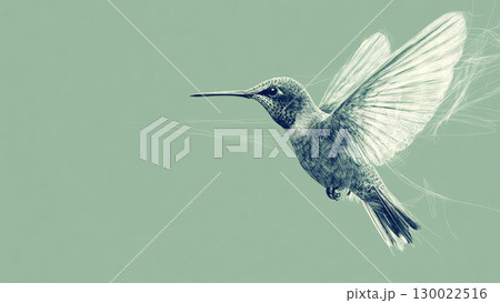 Elegant hummingbird in flight on soft green background 130022516