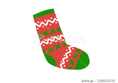 赤と緑の模様入りクリスマスソックスのイラスト 赤と緑の模様入りクリスマスソックスのイラスト 130022531