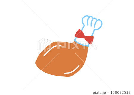 赤いリボン付きローストチキン骨付き肉のイラスト 130022532