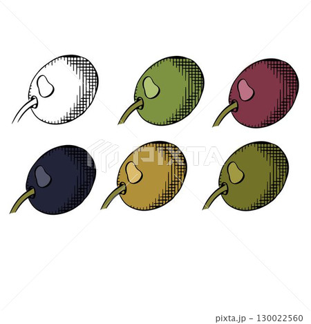 Olive Olive berry single isolated colored. Vector graphic line ink illustration. Greek art botanical sign. Healthy product. Organic natural cosmetics. Agricultural item on white backdrop Olive Olive berry single isolated colored. Vector graphic line ink illustration. Greek art botanical sign. Healthy product. Organic natural cosmetics. Agricultural item on white backdrop 130022560