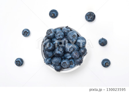 Fresh blueberries on white background, top view 130023595