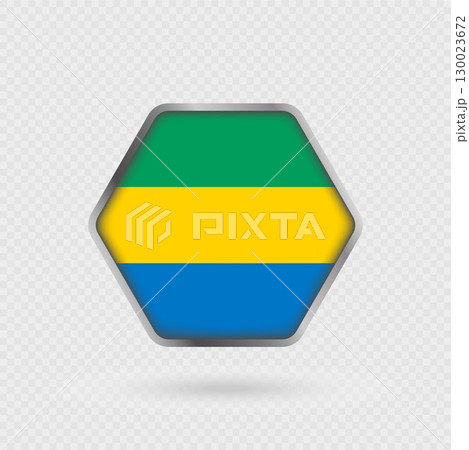 Gabon flag in a hexagon frame. 130023672