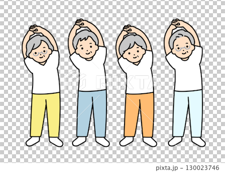 Illustration material of senior generation stretching 130023746