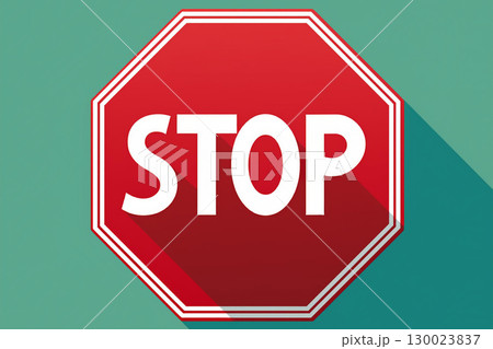 A Bright Red Stop Sign Against a Teal Background Indicating the Need to Halt Traffic Safely 130023837