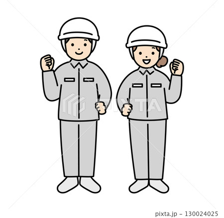 ガッツポーズをする男女の作業員のイラスト素材 130024025