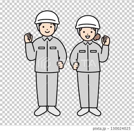 ガッツポーズをする男女の作業員のイラスト素材 130024025