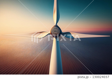 Wind Turbine Against a Colorful Sunset Over the Ocean Horizon Wind Turbine Against a Colorful Sunset Over the Ocean Horizon 130024037