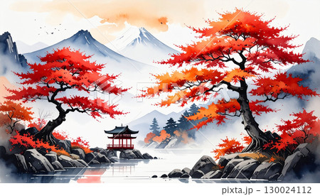 秋の風景と紅葉 130024112