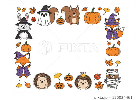 ハロウィンの仮装をした動物たちのフレーム 130024461