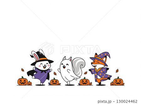 ハロウィンで仮装をした動物たちのフレーム 130024462