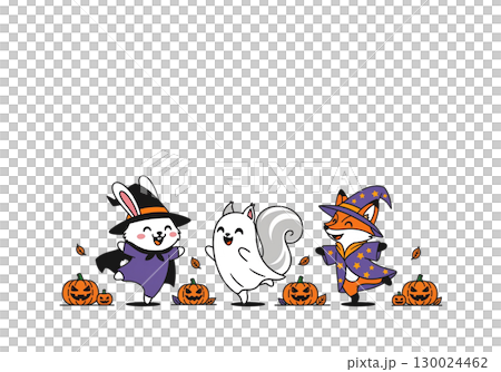ハロウィンで仮装をした動物たちのフレーム 130024462