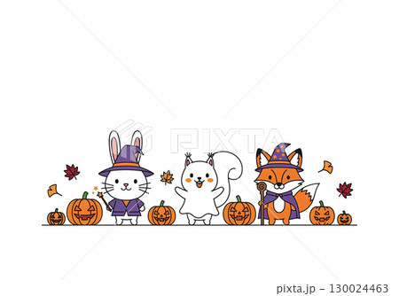 ハロウィンの仮装をした動物たちのフレーム 130024463