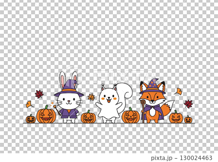 ハロウィンの仮装をした動物たちのフレーム 130024463