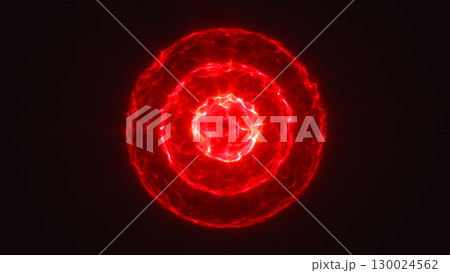 Radiant red energy sphere with concentric glowing rings and a luminous central core Radiant red energy sphere with concentric glowing rings and a luminous central core 130024562