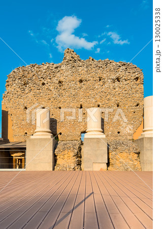 Ruins of the Roman Theater in Clunia Sulpicia, Burgos, Castile and Leon, Spain. 130025338