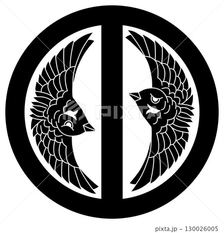 家紋です。丸に立て一つ引対い雀と言います。 130026005