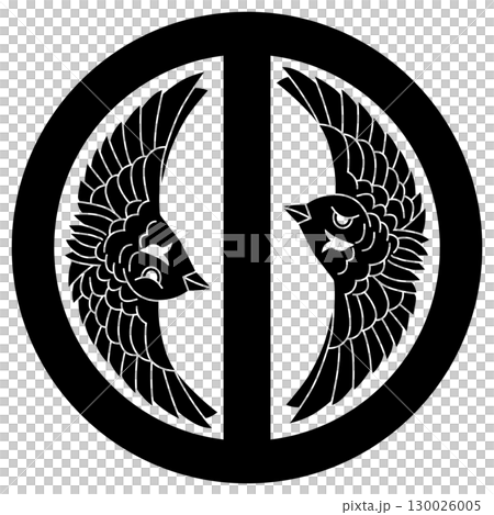 家紋です。丸に立て一つ引対い雀と言います。 130026005