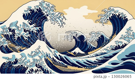 Iconic Japanese-style artwork of ocean wave. 130026065