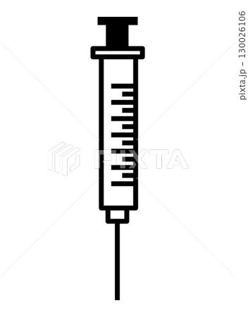 Medical syringe icon, on transparent background, flat line design, vector illustration 130026106