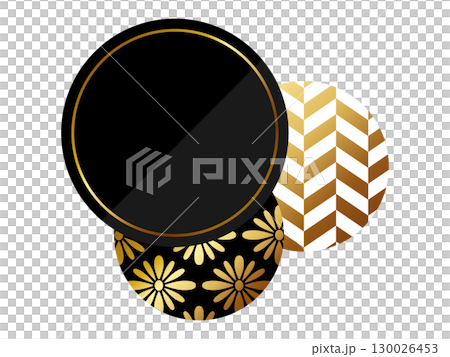 Luxurious Japanese-patterned decorative circular frame in black and gold 130026453