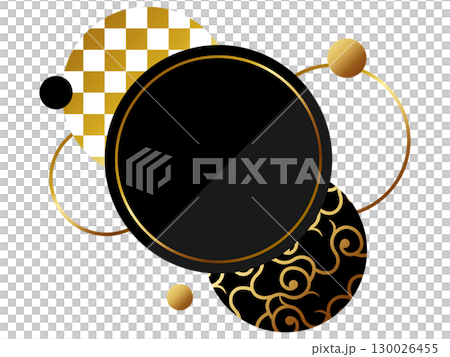 Luxurious Japanese-patterned decorative circular frame in black and gold 130026455