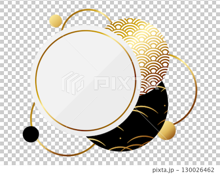 Luxurious Japanese-patterned decorative circular frame in white and gold 130026462