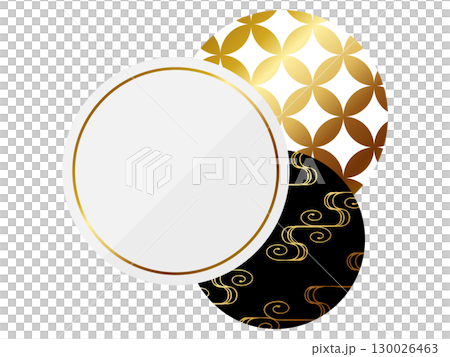 Luxurious Japanese-patterned decorative circular frame in white and gold 130026463
