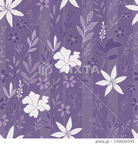 Hand drawn summer floral background. Botanical seamless pattern made of abstract flowers. Sketch drawing. Vintage style. Good for bedding, textile 130026591