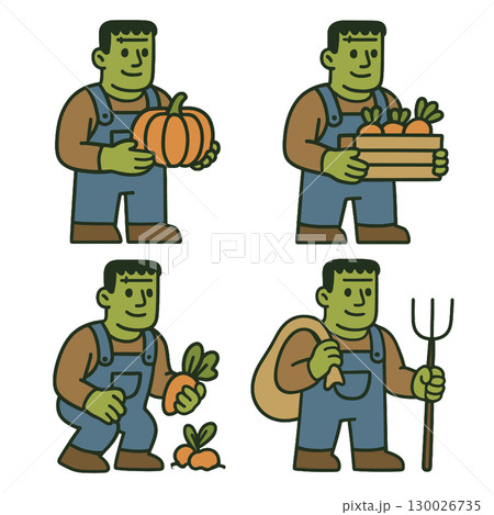 Coloring book coloring page transparency farmer cartoon holding pumpkin and vegetable Coloring book coloring page transparency farmer cartoon holding pumpkin and vegetable 130026735