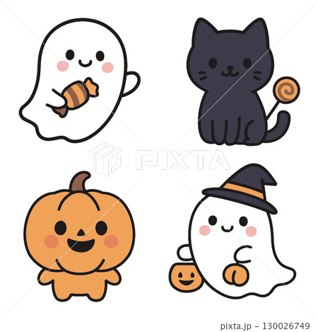 Coloring book coloring page transparency cute ghost cat pumpkin Halloween 130026749