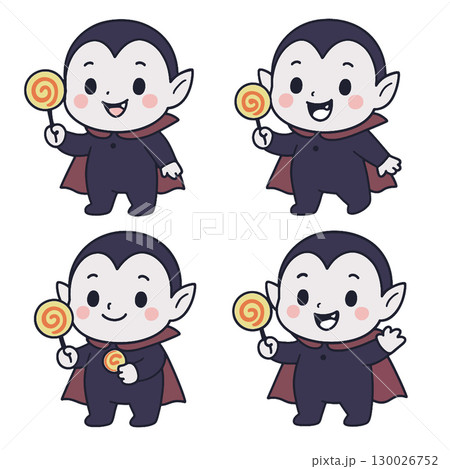Coloring book coloring page featuring cute vampire holding lollipop with transparency background 130026752
