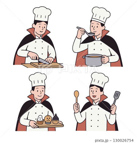 Chef coloring book page with transparency features chef in uniform and hat preparing food 130026754