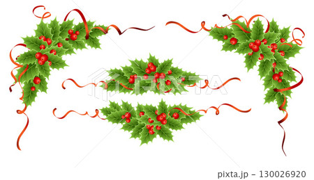 Holly berry colorful vector border 130026920