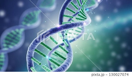 DNA double helix glowing with green highlights. 130027074