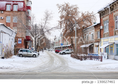 Orenburg, Russia - January 18, 2025 Winter city streets of a provincial regional city. Editorial 130027461