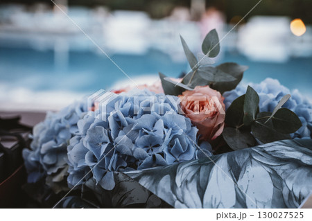 Elegant Bouquet of Blue Hydrangeas by the Poolside Elegant Bouquet of Blue Hydrangeas by the Poolside 130027525