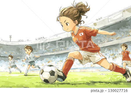 美優シリーズ：女子サッカー選手　サッカー選手がパスを出す 130027716