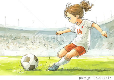 美優シリーズ：女子サッカー選手　サッカー選手がパスを出す 130027717
