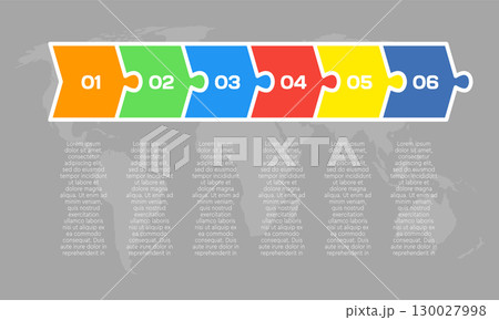 Six steps line infographic, puzzle option diagram 130027998