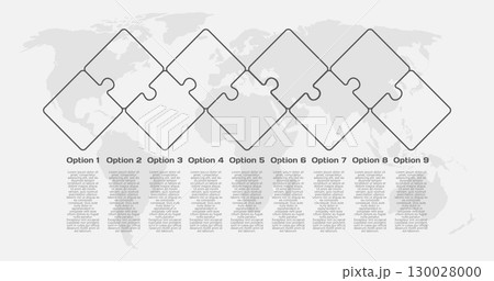 Nine steps line infographic, puzzle diagram Nine steps line infographic, puzzle diagram 130028000