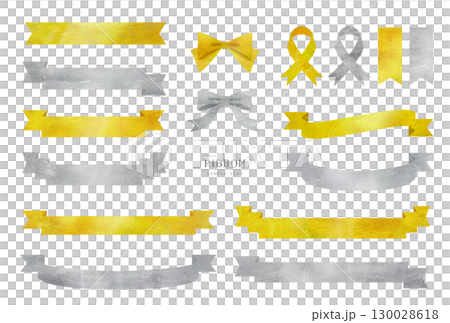 金と銀のリボンのイラスト素材セット 130028618