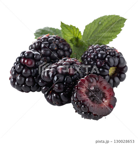 Handful of fresh blackberries isolated on transparent background 130028653