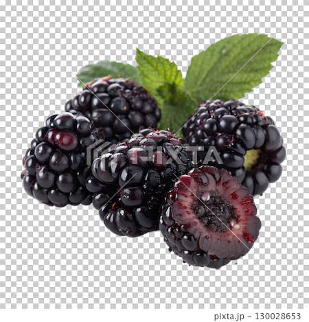 Handful of fresh blackberries isolated on transparent background 130028653