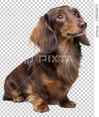 long-haired Dachshund with chocolate-brown coat on transparent background 130028675