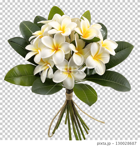bouquet of tropical frangipani (plumeria) flowers on transparent background 130028687